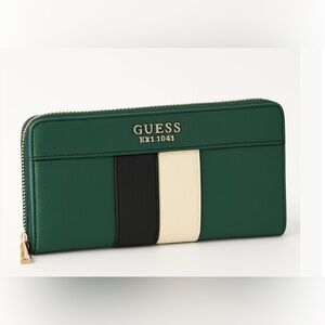 Guess Tri-Color Katey Wallet in Green, Black, and White, 8 x 4 x 1 in